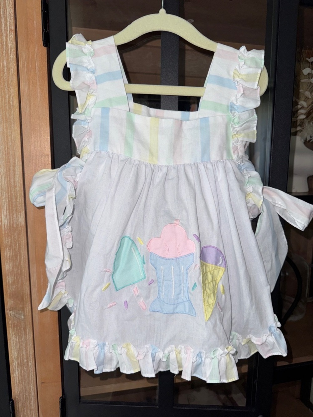 Vintage 90s dress applique ice cream sweets bows pastel ruffle striped sprinkles